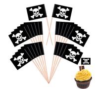 LOMIMOS 100 piezas de decoración de paraguas pirata, palo de papel de cóctel de esqueleto con palillo de dientes de madera para cupcakes, piscina, fiesta temática pirata, helado, fruta