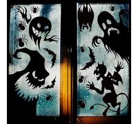 Lomimos 4 hojas de gran ventana pegatinas de Halloween, 40 x 70 cm, decoración de ventanas, reutilizables, siluetas de monstruos espeluznantes murciélagos araña