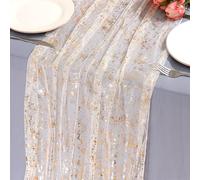 LOMOHOO Camino de mesa de gasa dorada beige de 70 x 300 cm, camino de mesa de tul con purpurina, gasa transparente de lámina dorada para comedor, boda, cumpleaños, Navidad, despedida de soltera, baby