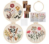 LOMOHOO Paquete de 3 kits de bordado para principiantes, kits de inicio de bordado floral para adultos con aros hilos y agujas, kit de bricolaje para principiantes