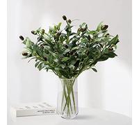 LOMOHOO Paquete de 6 ramas de olivo plantas artificiales ramas de olivo troncos plantas artificiales hojas verdes frutos ramitas hojas para jarrón ramos de flores boda arreglo floral