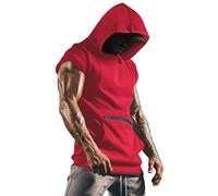 Lomon - Camisetas de gimnasio para hombre, camiseta deportiva, camiseta de tirantes fina para fitnes, sudaderas sin mangas, con capucha y bolsillos, rosso, XL