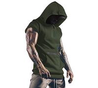 Lomon - Camisetas de gimnasio para hombre, camiseta deportiva, camiseta de tirantes fina para fitnes, sudaderas sin mangas, con capucha y bolsillos, Ejercito Verde, S