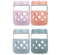 lomonmen 4 Piezas Tarros de Cristal con Tapa,Overnight Oats Jar 480ml con Fundas de Silicona,Botes Cocina Almacenaje para Avena,Yogur,Ensaladas,Mermeladas,Chutney