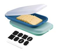lompyeu Set de 2 Porta Embutidos Fresh,Silicona Porta Alimentos Fiambre,Apilable, Tapa Extraíble,Porta Embutidos para Congelador, Lavavajillas y Microondas 23.5x15x3.45cm (Azul verdoso)