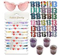 LOMSIOY Tay-lor - Juego de pulseras de la amistad 13 unidades, apilables, con gafas de amor rosas, purpurina y pegatinas TS de 5 x 13 pulgadas, para fans de S-wift y amantes de la