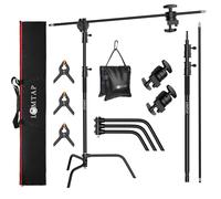 LOMTAP C Stand Light Stand Stainless Metal Photography Kit - Heavy Duty 10.8ft/330cm Vertical Pole, 4.2ft/128cm Boom Arm, Adjustable Base, Water Sandbag, 2 Grip Heads, 3 Clips for Softbox, Reflector