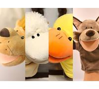 LOMTRATS Marionetas de mano para niños pequeños que contienen lobo, tigre, león, mono y bocas abiertas móviles, perfectas para contar historias, enseñar, preescolar y regalo de cumpleaños