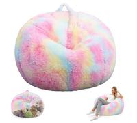 LOMUG Funda gigante para puf (sin relleno), 70 x 80 cm / 200 L, de piel sintética ultrasuave, para almacenamiento de peluches, tamaño XL, para salón, dormitorio, decoración del arco iris