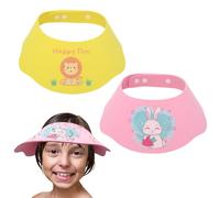 LOMUG Gorro de ducha para bebé con cierre de velcro ajustable, material EVA suave que protege los ojos, la nariz y las orejas del agua y el champú (león amarillo + conejo rosa)