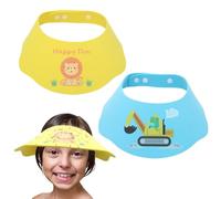 LOMUG Gorro de ducha para bebé con cierre de velcro ajustable, material EVA suave que protege los ojos, la nariz y las orejas del agua y el champú (león amarillo + dinosaurio azul)