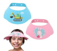LOMUG Gorro de ducha para bebé con cierre de velcro ajustable, material EVA suave que protege los ojos, la nariz y las orejas del agua y el champú (dinosaurio azul + conejo rosa)