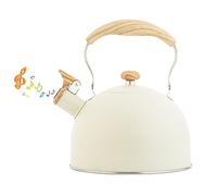 LOMUG Hervidor de agua con flauta, 2,5 L, acero inoxidable, con mango de madera, hervidor de agua para camping, diseño retro, tetera silbante de inducción, caldera silbante para cocina, exterior,
