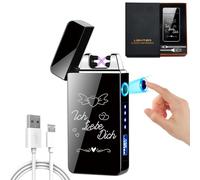 LOMUG Mechero electrónico USB para amigo con texto en alemán "Ich liebe Dich Gravur - Aufladbar Elektro Lichtbogen mit Batterieanzeige - Geschenk zum Valentinstag