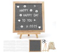 LOMUG Pizarra de letras de 25 x 25 cm, de roble y fieltro, cuadrada, con 350 letras, caballete con ganchos de metal, color gris