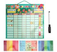 LOMUG Pizarra de recompensas para niños, planificador semanal para niños con tarjetas de rutina magnéticas, sistema de recompensa de responsabilidad Montessori, planificador diario de rutina para
