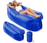 LOMUG Sofá hinchable de 235 x 72 cm, sofá hinchable portátil con cómodos cojines, impermeable, ideal para camping, vacaciones, senderismo, piscina, fiestas en la playa, actividades al aire libre (azul