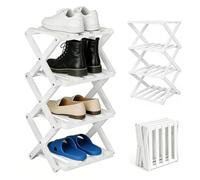 LOMUG Zapatero estrecho, pequeño zapatero que ahorra espacio, soporte vertical para zapatos de bambú, pequeño estante para zapatos plegable para pasillo, entrada, espacios pequeños, blanco (blanco, 4