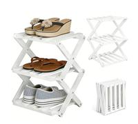 LOMUG Zapatero estrecho, pequeño zapatero que ahorra espacio, soporte vertical para zapatos de bambú, pequeño estante para zapatos plegable para pasillo, entrada, espacios pequeños, blanco (blanco, 3