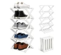 LOMUG Zapatero estrecho, pequeño zapatero que ahorra espacio, soporte vertical para zapatos de bambú, pequeño estante para zapatos plegable para pasillo, entrada, espacios pequeños, blanco (blanco, 5