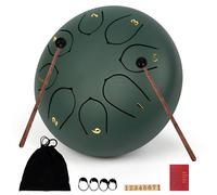 LOMUTY 6 Pulgadas 15 CM Tambor de Lengua de Acero-8 Notas Clave C Instrumento de Percusión - Hand pan Drum con Bolsa de Tansporte, Partitura, Baquetas, Púas de Dedo(Verde)