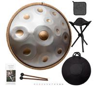 LOMUTY Handpan - Tambor de acero (12 tonos, 22 pulgadas, con bolsillo suave, percusión armónica para sanación de sonido, meditación, yoga, color plateado