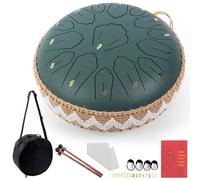 LOMUTY Steel Tongue Drum C Mayor, 12 Pulgadas 30 cm 15 Notas Handpan con Baquetas, Funda Protectora y Partituras Musicales, Tambor Percusion La Meditación y el Yoga, Verde