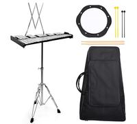LOMUTY Xilófono Glockenspiel plegable de 32 notas, kit de campana para adultos y niños, kit de instrumentos de percusión con soporte de altura ajustable, almohadilla de práctica silenciada, soporte de