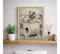 lona clásico de vaquero para pared, diseño de caballo rústico, color negro, blanco, decoración occidental del hogar para sala de estar, recámara, oficina, obras de arte estéticas, 8 x 10 pulgadas