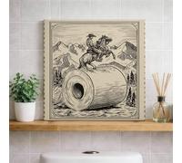 lona clásico de vaquero para pared, diseño de caballo rústico, color negro, blanco, decoración occidental del hogar para sala de estar, recámara, oficina, obras de arte estéticas, 12 x 12 pulgadas