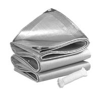 Lona con Ojales 390 x 570 cm Impermeable Lona de Protección Universal Resistente a Los Desgarros para Jardín, Techo y Construcción, Plata