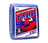 Lona de 5 x 7 pies, 100 % impermeable, resistente a los rayos UV, alta durabilidad, multiusos, lona azul de 5 mil para cubrir patios, coches, camping, jardines, nidos de mascotas MVPNET