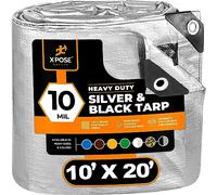 Lona de polietileno resistente, 10 x 20 pies, 10 mm de grosor, impermeable, con bloqueo UV, reversible, color plateado y negro, revestimiento laminado, ojales Xpose Safety