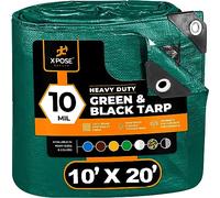 Lona de Polietileno Resistente de 10 pies x 20 pies, 10 mil de Grosor, Impermeable, Cubierta Protectora con Bloqueo UV, Reversible, Verde y Negro, Revestimiento Laminado, Ojales Xpose Safety
