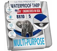 Lona impermeable de polietileno, 2,43 x 3 m, 5,5 mm de grosor, con ojales de metal cada 45,7 cm, refugio de emergencia para la lluvia, cubierta para uso al aire libre y en acampadas (reversible, azul