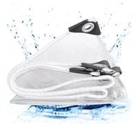 Lona Impermeable Transparente 3.4 x 6.7 m con Ojales, Prueba de Viento, Impermeable Lona Protección Transparente para Jardín, Balcón, Leña, Piscinia, Vehículos, Blanco