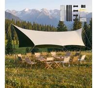 Lona Refugio Supervivencia Exterior 4.4x4.5m, Toldo Camping Impermeable con Palos Y Cuerdas Antiviento, Carpas Sombra Playa Portátil, Protección UV Resistente(Green,4.4x4.5m)
