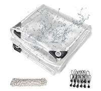 Lona transparente con ojales para exteriores,OKYUK lona transparente de PVC de 420 g/m², con 20 bridas, 12 bandas de goma con bolas, 10 m de cuerda de fijación adecuada para pabellones, terrazas(3x4m)