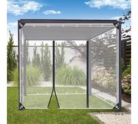 Lona transparente impermeable con puerta con cremallera, lona de plástico PVC de 0,35 mm para cubierta de sol y lluvia, ideal para cenador y porche, ancho x alto 2,6 x 2,1 m