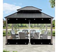 Lona transparente, lona de PVC de 650 g/m², cortina para exteriores con cremallera, impermeable, protección contra el viento y la lluvia para cenadores, balcones, terrazas (negro, altura 2,4 m x ancho