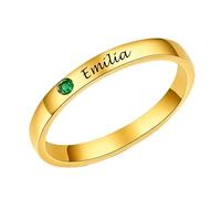 LONAGO Anillo de plata de ley 925 con nombre personalizado, color blanco, amarillo, oro rosa, grabado personalizable, para mujeres y niñas, Piedra preciosa, Zircón