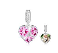 LONAGO Charm de Foto Personalizado Ajuste Pulseras Plata de Ley 925 Margarita Imagen Personalizada Colgar Charm