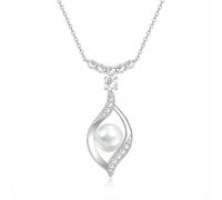 LONAGO Collar con colgante de perlas blancas de agua dulce de plata de ley S925 con símbolo de infinito, collar de perlas blancas para San Valentín/Día de la Madre/