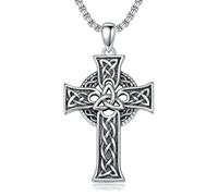 LONAGO Collar con nudo celta de plata con nudo celta, colgante de cruz, amuleto celta, protección, joyas, regalos religiosos, con cadena ajustable de 2,5 mm, Plata esterlina