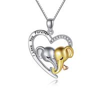 LONAGO Collar de Elefante Plata de Ley 925 Te Amare Por Siempre Elefante de la Suerte Colgante Collar Joyería para Mamá Mujer