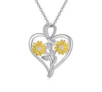 LONAGO Collar de Girasol Plata de Ley 925 Eres mi Sol Dos Girasoles Colgante Collar Joyería para Mujer