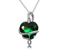 LONAGO Collar de Serpiente Plata de ley 925 Serpiente Vintage con Corte de Corazón Piedra de Nacimiento Colgante Collar para Mujer (Mayo)