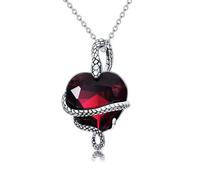 LONAGO Collar de Serpiente Plata de ley 925 Serpiente Vintage con Corte de Corazón Piedra de Nacimiento Colgante Collar para Mujer (Enero)