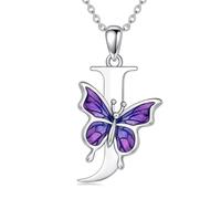 LONAGO Collar Inicial J para Mujer Plata de ley 925 Mariposa Morada con A-Z 26 Letras Colgante Collar para Regalos de Graduación