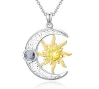 LONAGO Collar Sol y Luna para Mujer Plata de Ley 925 Te Amo en 100 Idiomas Colgante Collar